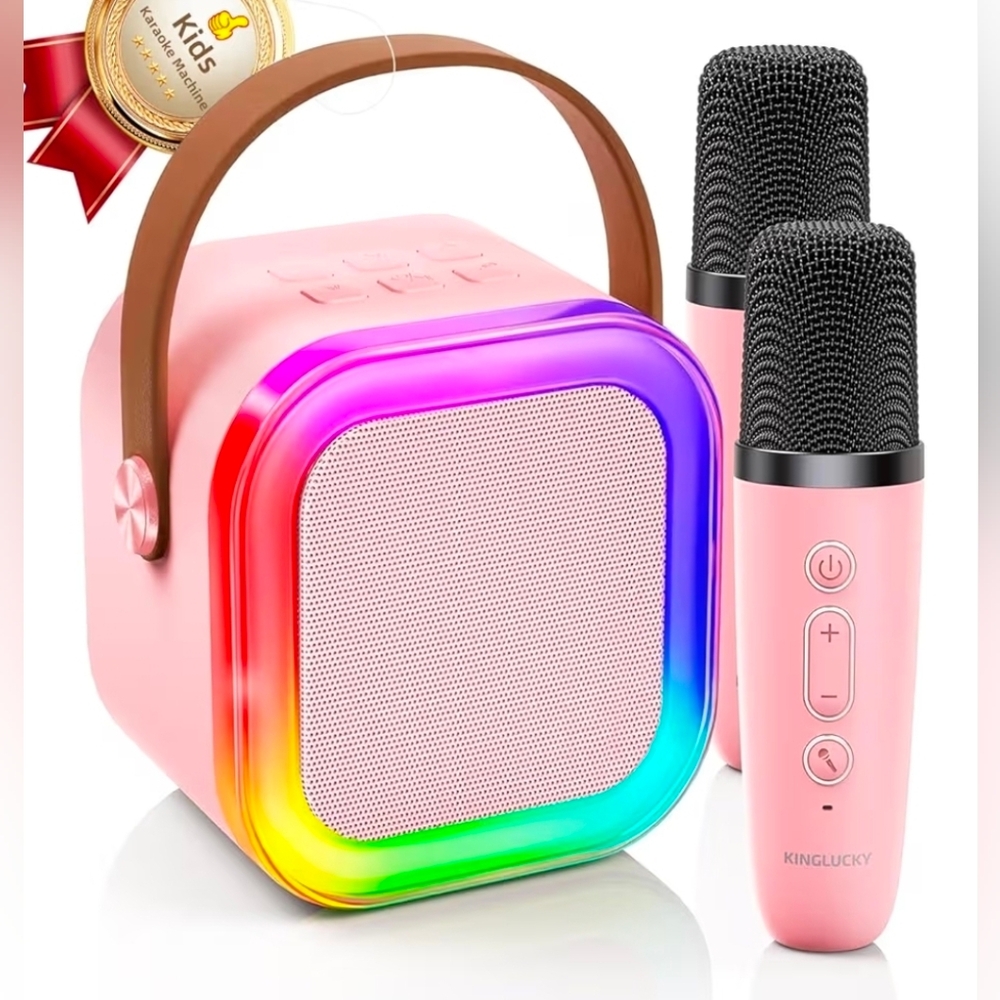 Kinglucky Mini Karaoke Machine w/Personal Video Player & 2 Wireless Microphones